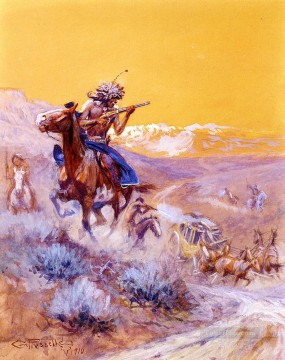 インディアン・アタック・インディアンズ チャールズ・マリオン・ラッセル インディアナ州 Oil Paintings
